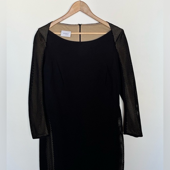 Akris Punto Women's Sz 10 Long Sleeve Netted Mesh Lined Sheath Midi Dress Black - Picture 4 of 10